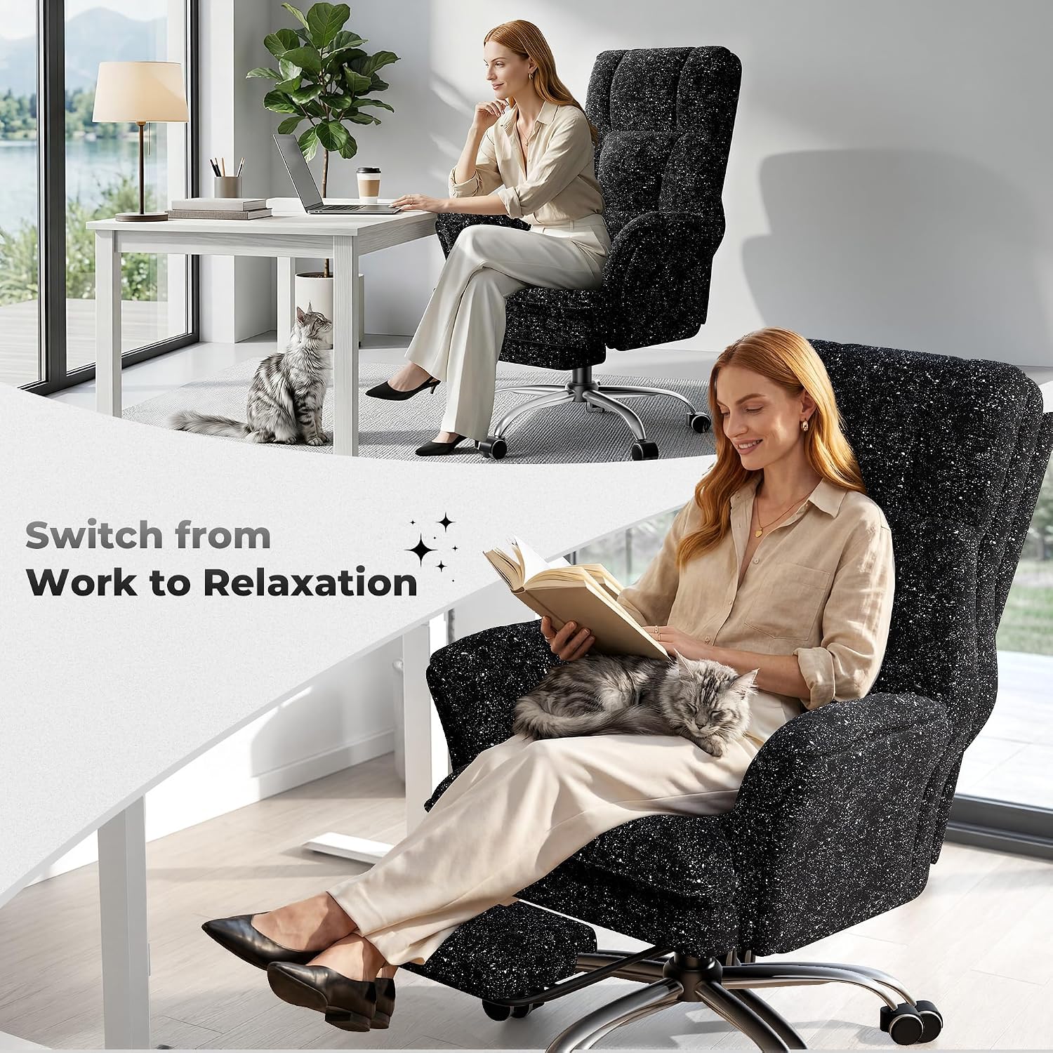 HOMRELEXA Big and Tall Office Chair, Flip Armrests for Pets & Cross Legged Sitting, Executive Ergonomic Computer Gaming Chair with Foot Rest, Gliter Fabric Wide Seat Reclining Desk Chair