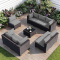 ALAULM Patio Furniture Set with Coffee Table, 9 Pieces Outdoor Sectional with Wide Seat and Thick Cushion, All Weather Wicker Rattan Conversation Set for Backyard, Garden, Deck, Grey