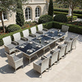 Outdoor Dining Set, 15-Piece Patio Furniture Set with Tempered Glass Table and 12 Cushioned Chairs, Dual-Strand Wicker Rattan, Balcony Furniture for Backyard, Garden, Deck,– Gray