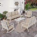 SUNSHINE VALLEY 6 PCS Metal Outdoor Patio Furniture Set, Patio Conversations Sets 3-Seater Sofa, 2-Seater Sofa, 2 Rocking Chair with 5.75' Thick Cushion & Coffee Table White Backyard Furniture, Beige