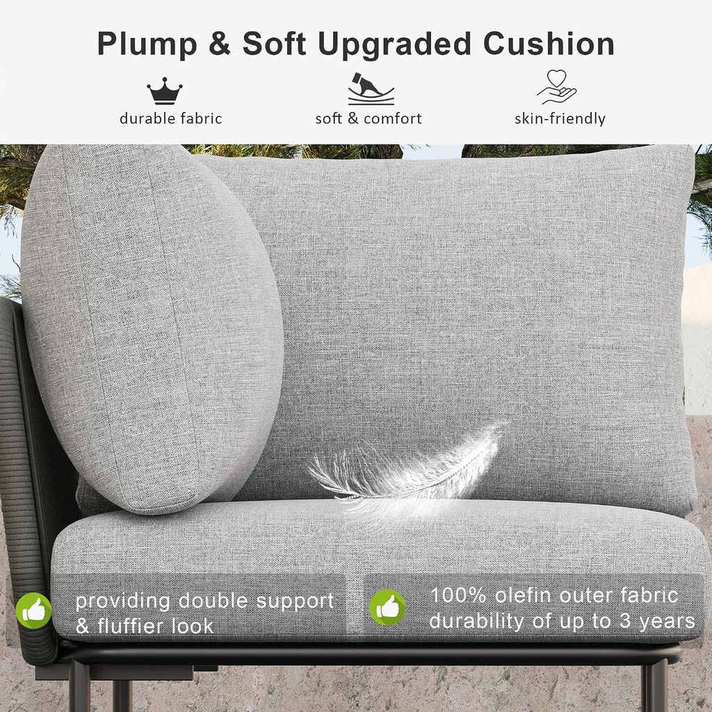 LayinSun 2 Pieces Aluminum Patio Furniture Set, Modern Modular Sectional Corner Chairs and Upgrade Thickness Cushion