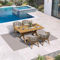 PURPLE LEAF 5 Pieces Outdoor Dining Set All Weather Wicker Patio Dining Set with Rectangular Aluminum Table and Modern Armrest Dining Chairs for Garden Deck Backyard Kitchen, Teak