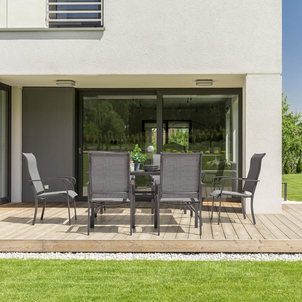 NUU GARDEN Outdoor Patio Dining Set 7 Piece Furniture Set Including 61'x37' Rectangular Outdoor Metal Patio Dining Table and 6 Gray Textilene Chairs for Garden, Patio and Poolside Backyards