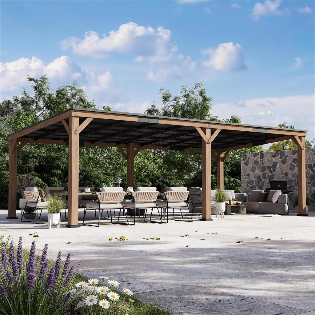 Modern Shade Supreme Cedar Wood Gazebo 12' x 24' with Hardtop Slope Roof, Wood Outdoor Carport Garage with Durable and Rot-Resistant, Supports Snow Loads and High Wind Speeds, Ideal for Backyard