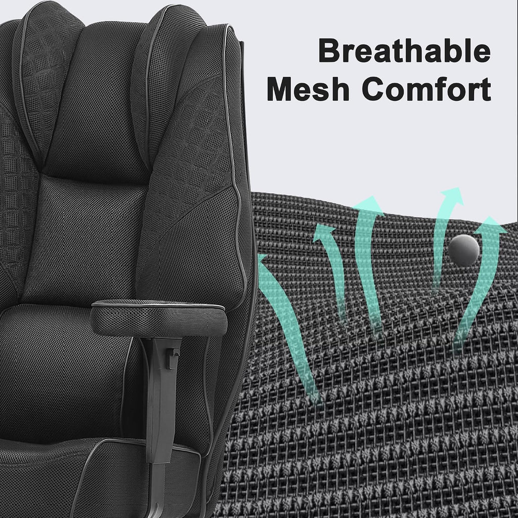 VECELO Big and Tall Office Chair 400lbs, Mesh High Back Computer Chair with Foot Rest, Ergonomic Desk Chair with Lumbar Support and Armrest, Black