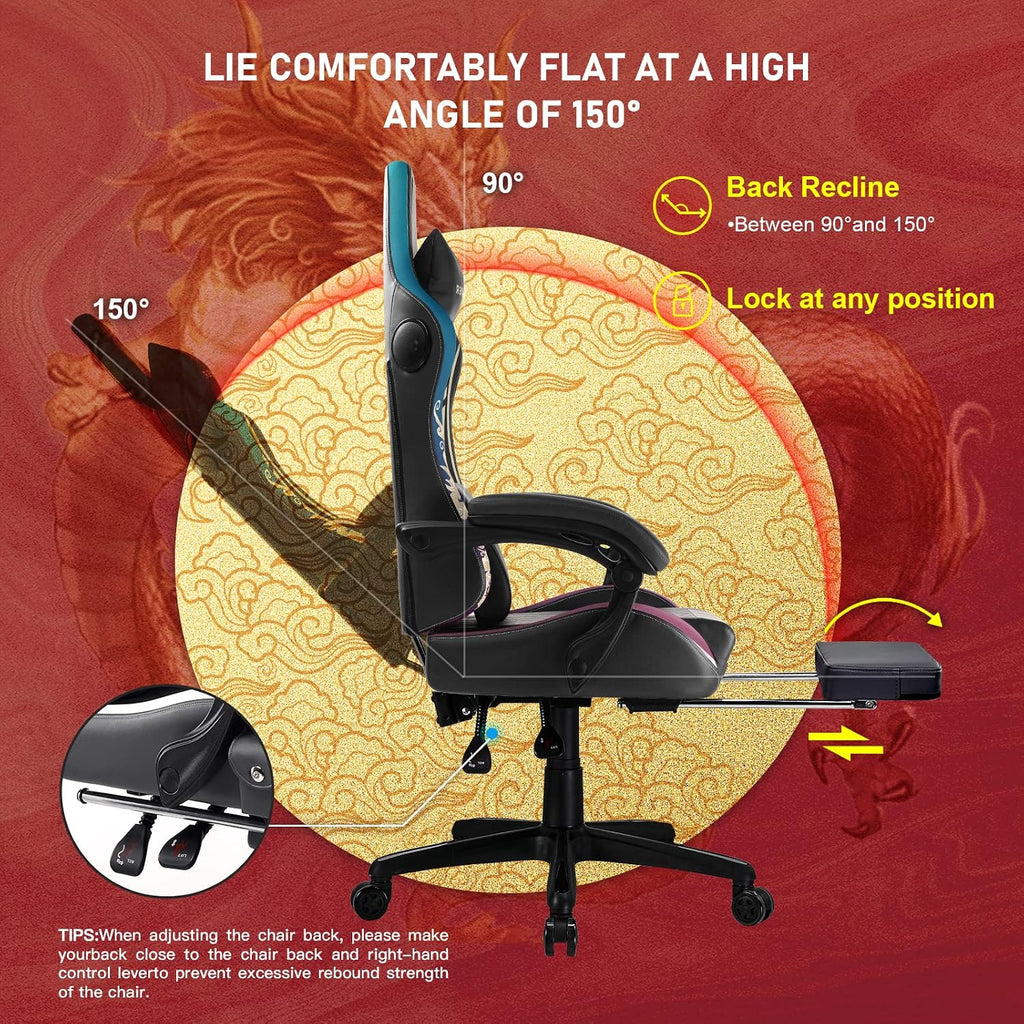 GTPLAYER Gaming Chair with Bluetooth Speakers and Footrest, Dragon Series Video Game Chair, Heavy Duty Ergonomic Chair, Esports Gaming Chair, Computer Office Desk Chair(DEEP Black)