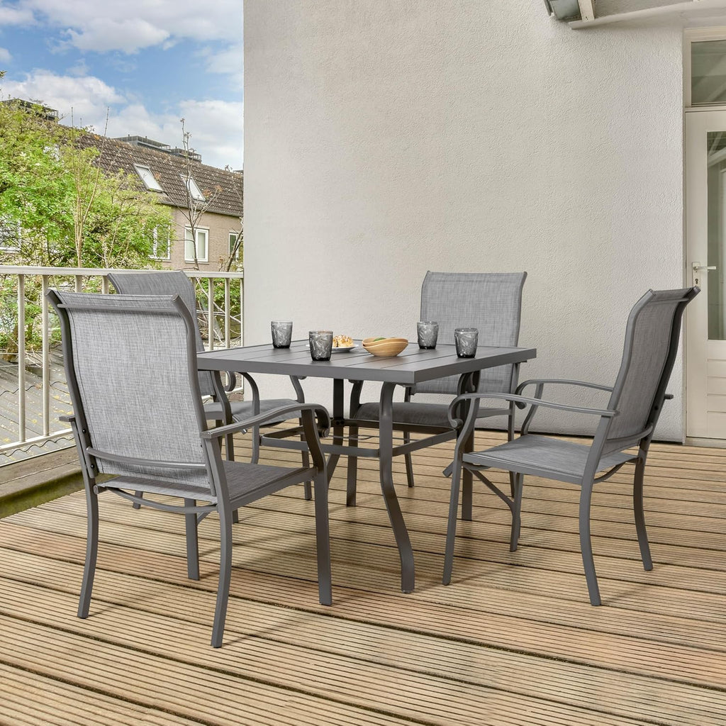 NUU GARDEN Outdoor Patio Dining Set 5 Piece Furniture Set Including Square Outdoor Dining Table with 1.57' Umbrella Hole and 4 Gray Textilene Chairs for Garden, Patio and Poolside Backyards