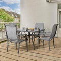 NUU GARDEN Outdoor Patio Dining Set 5 Piece Furniture Set Including Square Outdoor Dining Table with 1.57' Umbrella Hole and 4 Gray Textilene Chairs for Garden, Patio and Poolside Backyards