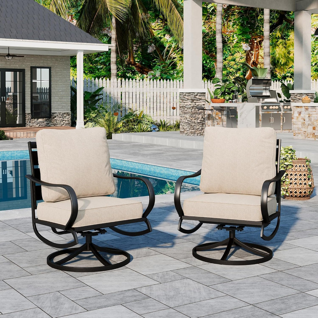 Sophia & William 2 Pieces Patio Furniture Sets Metal Sofa Chairs Patio Cushion Armchairs Swivel Sofa Chairs with Removable Cover for Garden Backyard Poolside Beige