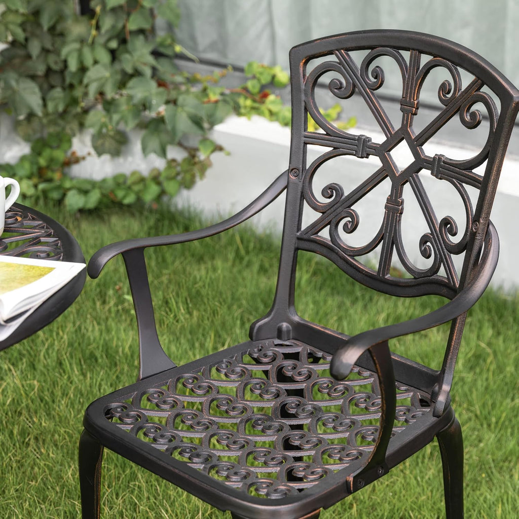 NUU GARDEN 3 Piece Outdoor Bistro Set Cast Aluminum Bistro Table Set Patio Table and Chairs with Umbrella Hole for Backyard, Balcony, Front Porch, Black