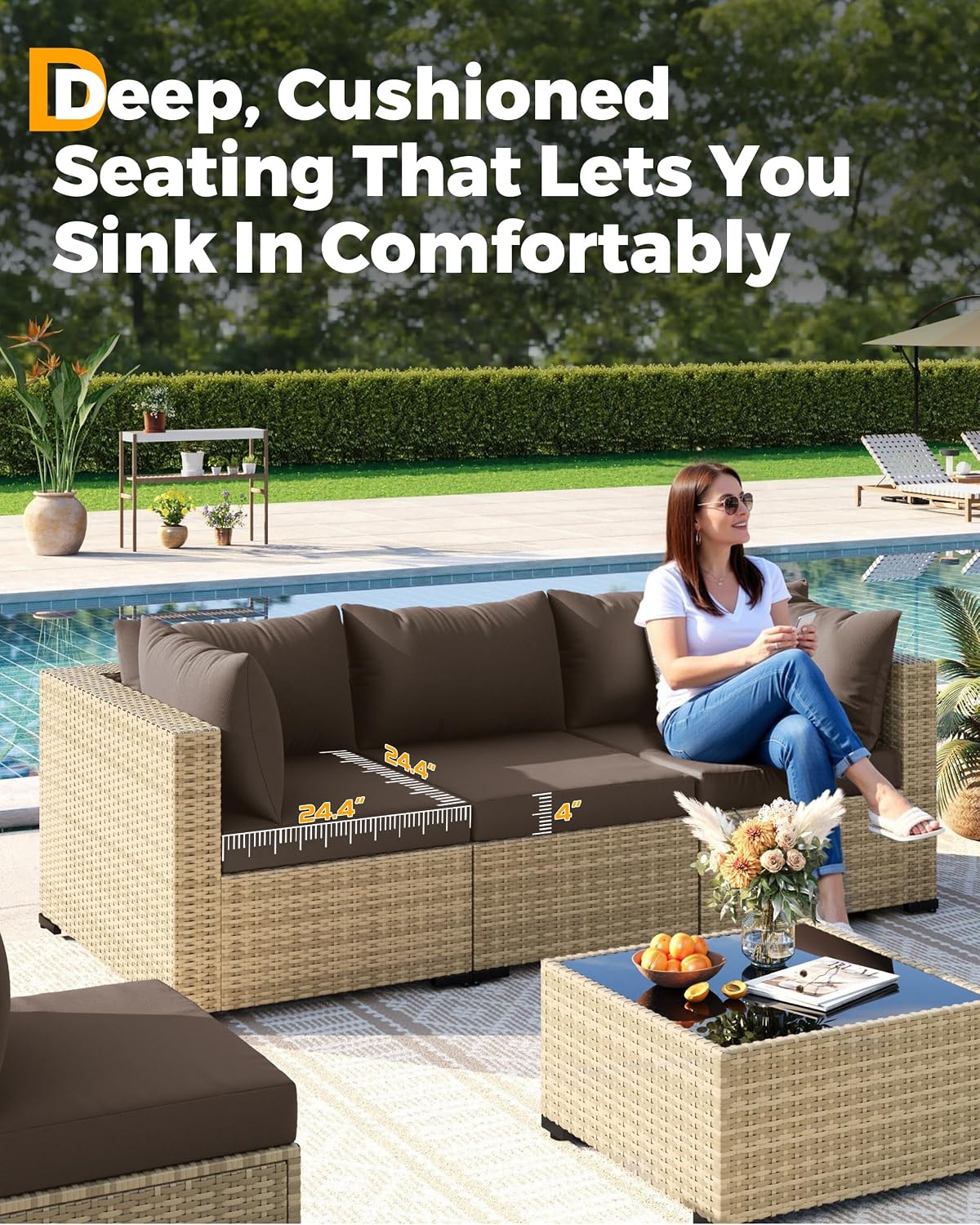 UDPATIO Furniture Set with Fire Pit Table, 8 Piece Sectional Sofas, All-Weather Wicker Conversation for Garden, Backyard, Dark Grey