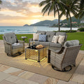 ovios 5 Piece Outdoor Patio Furniture with 3 Seat Sofa,Rattan Wicker Coversation Set with Swivel Rocking Chair,Balcony Sofa Set with Shiny Table for Outside Porch Backyard Pool, Dark Grey
