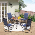 PHI VILLA 5 Piece Outdoor Patio Dining Set with 4 Swivel Dining Chairs & 1 Wood-Like Dining Table, All Weather Blue Textilene Mesh Fabric Chair and Square Metal Table for Deck Lawn Garden