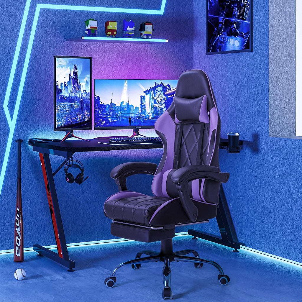 Homall Gaming Chair, Computer Chair with Footrest and Massage Lumbar Support, Ergonomic High Back Video Game Chair with Swivel Seat and Headrest (Purple)