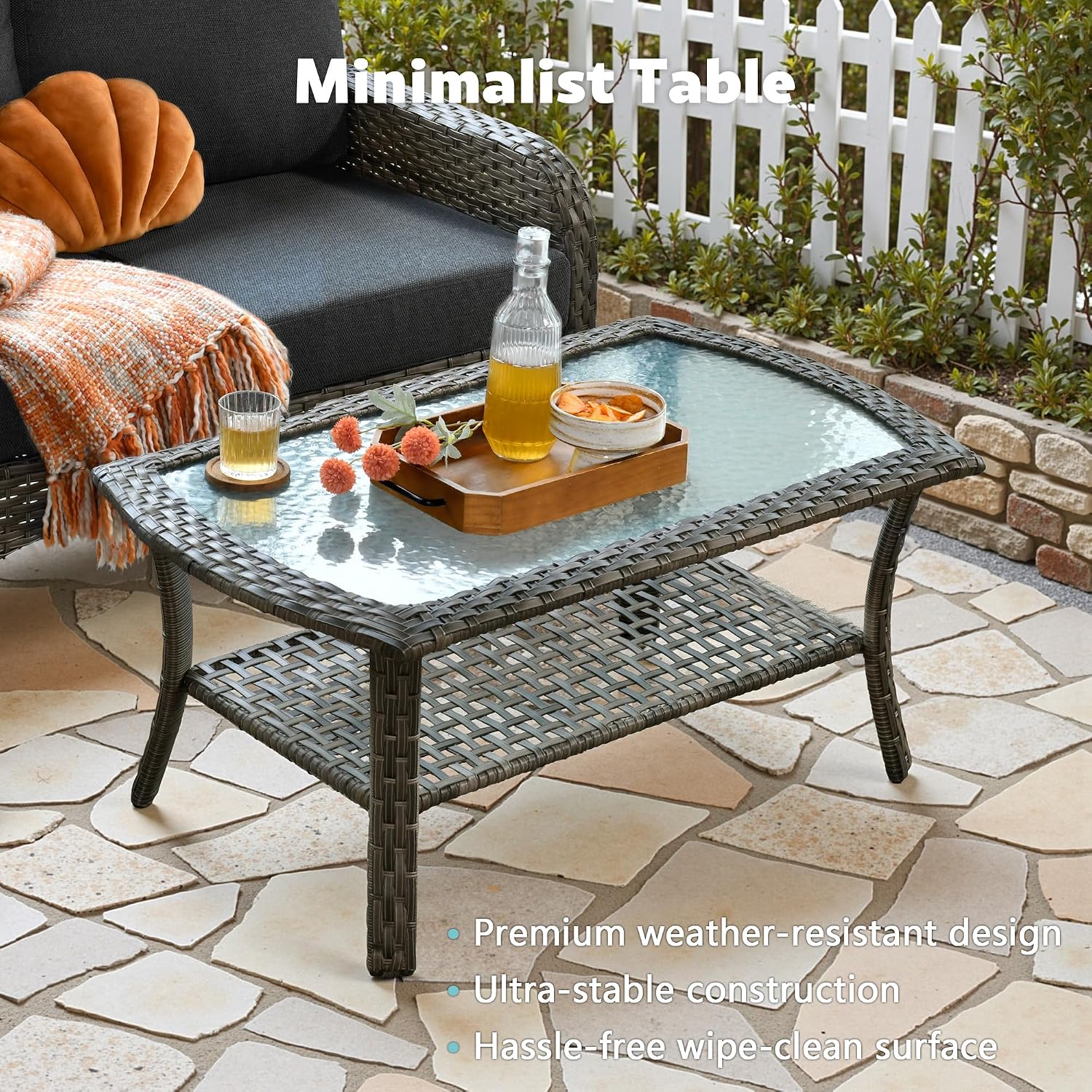 CAODOC 4-Piece Wicker Patio Furniture Set, All-Weather Rattan Conversation Bistro Loveseat Chair and Table Set for Backyard, Balcony and Deck with Soft Cushions and Metal Table(Black)