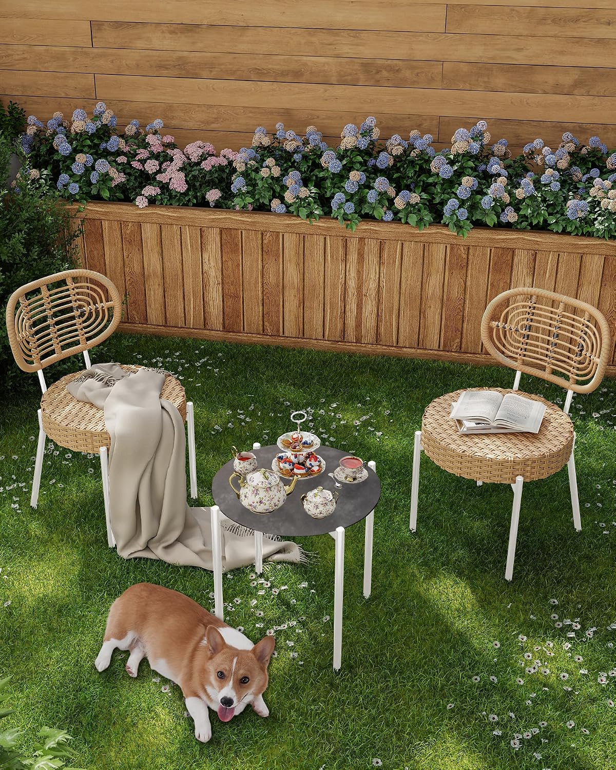 3 Piece Wicker Patio Bistro Furniture Set, Outdoor Dining Chairs, Includes 2 Rattan Chairs and Tempered Glass Table, for Garden, Backyard, Balcony, Apartment, White & Brown