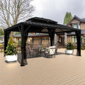 Yardenaler 12x16 FT Hardtop Gazebo Canopy with Double Galvanized Steel Roof, Permanent Outdoor Pavilion with Mesh Netting for Patio, Garden, Backyard, Deck, Black