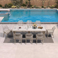 PURPLE LEAF 9 Pieces Patio Dining Set Aluminum Modern Rectangular Table and Wicker Chairs with Cushions for Kitchen Porch Garden Outdoor Furniture Sets, Champagne