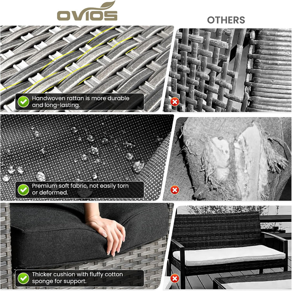 ovios 6 Pieces Patio Furniture Set, Outdoor Wicker Sofa Couch with Swivel Chairs, Rocking Glider Rocker with Comfy Cushions All Weather Rattan Conversation Set, Black