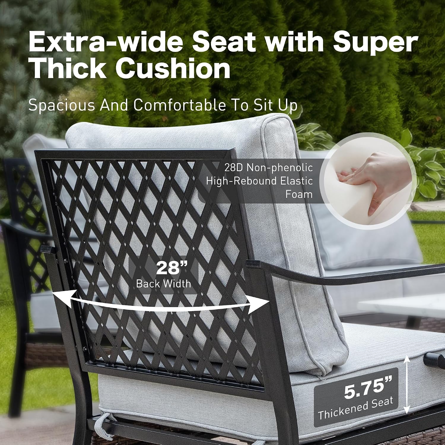 SUNSHINE VALLEY 6 Piece Metal Outdoor Patio Furniture Set, Patio Conversation Set with 1 3-Seater and 2 Fixed Sofas, 2 Rocking Sofas with 5.75' Cushion & Coffee Table, Black and Light Gray