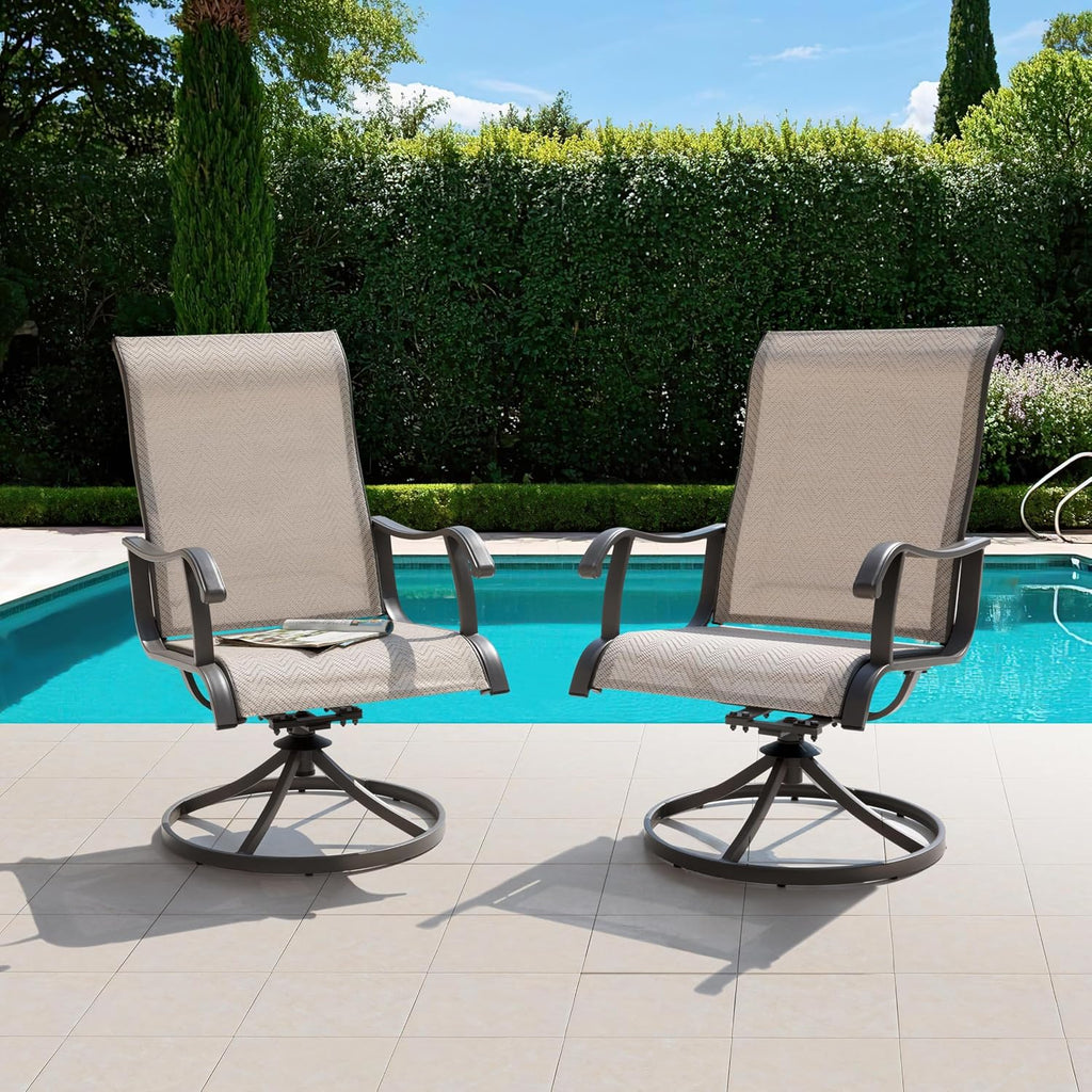NUU GARDEN Patio Swivel Chairs Set of 2, Outdoor Dining Chairs with Armrests, Swivel Textilene Patio Dining Chair for All Weather, with Metal Frame, for Garden, Backyard, Deck, Poolside, Beige