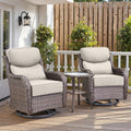 Belord Luxury 6' Thick Cushioned Outdoor Swivel Rocker Patio Chairs with Side Table, High Back Wicker Furniture Set with Ergonomic Zone Back, Conversation Glider Set for Deck Porch - Brown+Beige