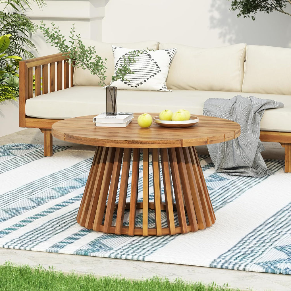 Christopher Knight Home Claremont Patio Sofa and Coffee Table Set, 2 Piece Outdoor Patio Furniture Set with Cushion, Acacia Wood 3 Seater Outdoor Sofa Daybed and Coffee Table Set, Teak+Beige