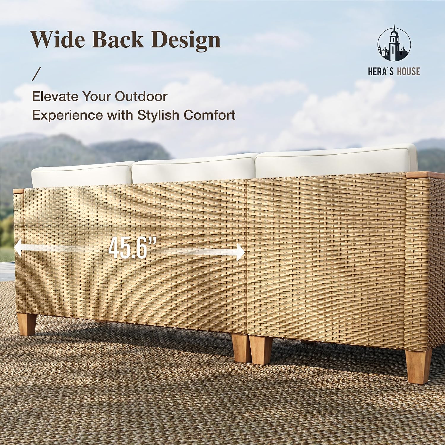 HERA'S HOUSE Small Patio Furniture Set, 3 Pieces Wicker Outdoor Sectional Sets,Yellow Rattan Conversation Set with Sofa and Coffee Table for Garden and Backyard, l Shape Boho Balcony Couch Sets