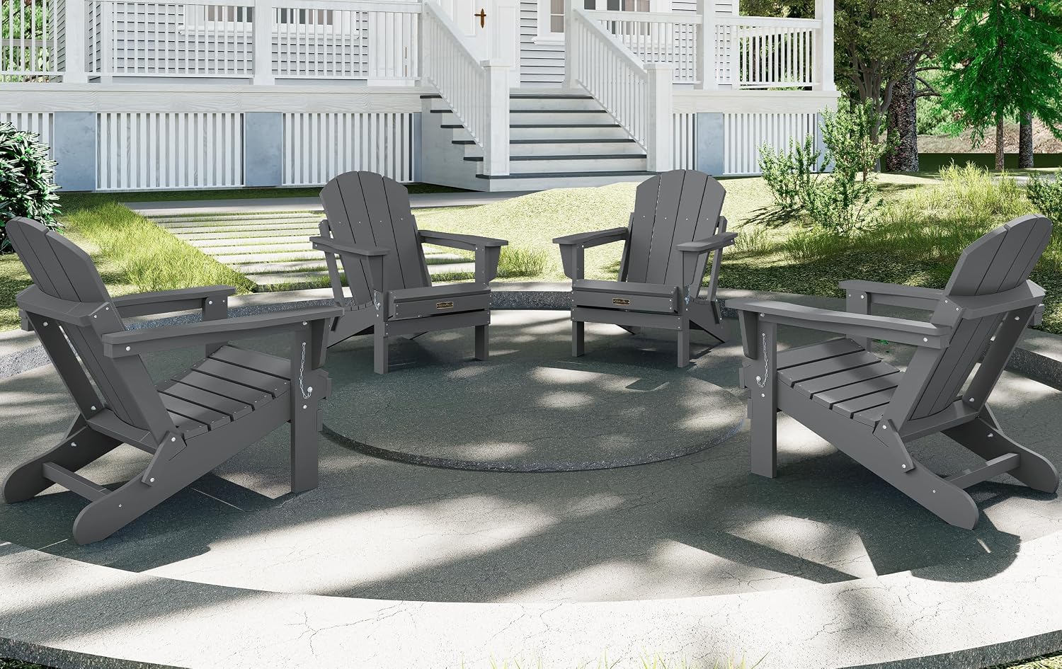 SERWALL Folding Adirondack Chair Set of 6 Weather Resistant Patio Chairs with Wood Texture Fire Pit Chairs- (Folding Gray)
