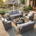 Wisteria Lane Patio Furniture Set, 5 Pieces Wicker Outdoor Furniture for All Weather, Patio Sofa with High Backrest Support and Wide Armrest for Backyard, Balcony, Deck, Porch, Ash Gray
