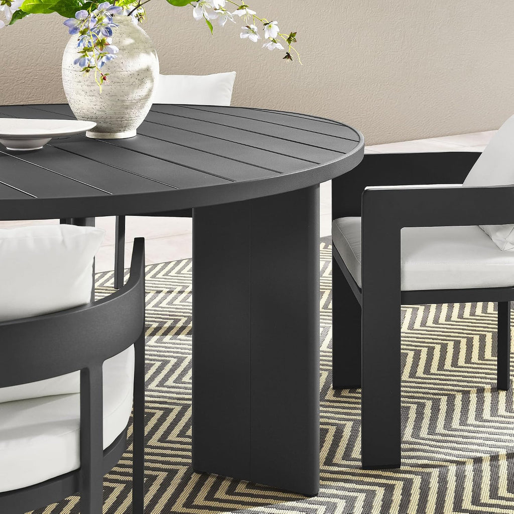 Modway Tahoe Outdoor Patio Powder-Coated Aluminum 5-Piece Dining Set in Gray White - Round Patio Furniture Set for 4 - Outside Table with Umbrella Hole and Cushioned Chairs - Modern Patio Set