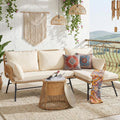 NICESOUL Boho 3-Piece L-Shaped Outdoor Patio Furniture Set with Comfy 2' Thickened Cushion, High Back Wicker Lounge Sectional Sofa w/Ice Bucket for Porch Balcony Deck Garden, Beige