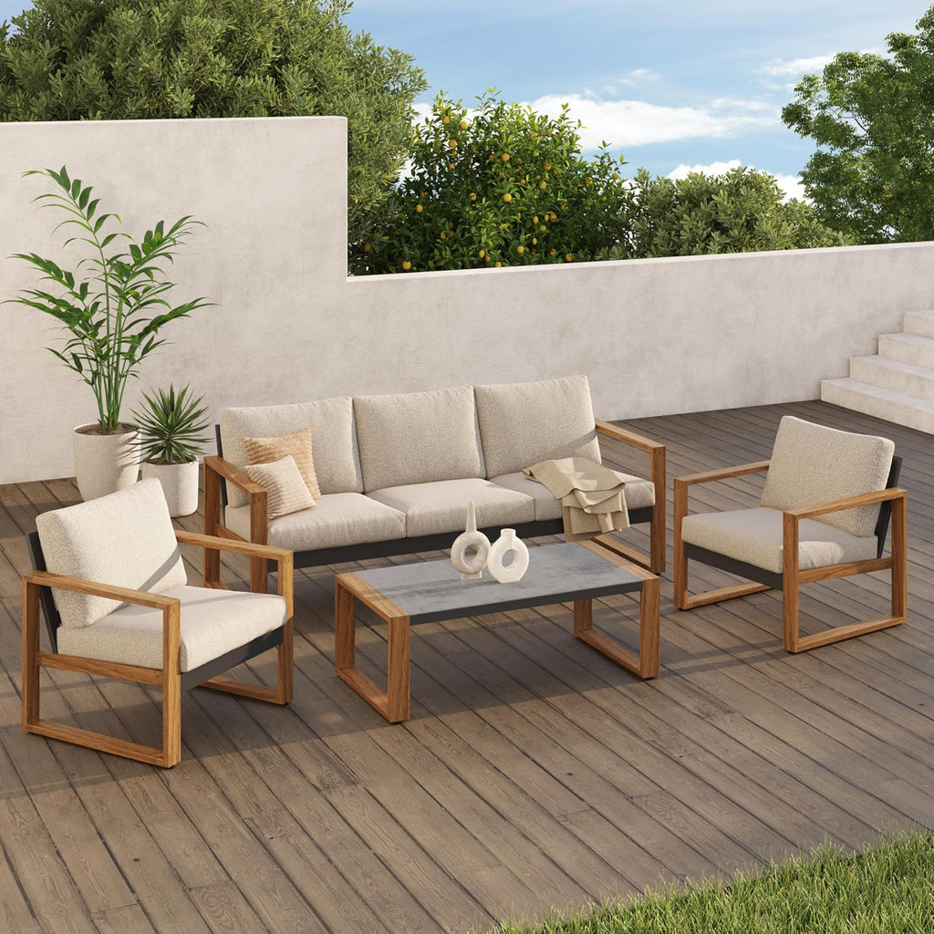 Grand patio Outdoor Furniture Set for 5, 4-Piece Aluminum Patio Conversation Set with Cushions, Modern Outdoor Sectional Sofa for Deck, Backyard, Garden, Porch, Poolside