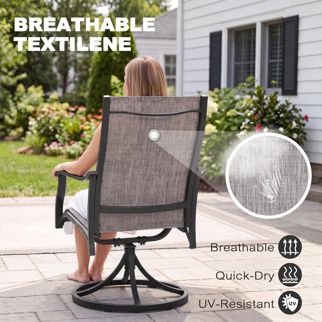 NUU GARDEN Swivel Patio Chair Set of 2, All-Weather Textilene Outdoor Dining Chairs with High Back, Outdoor Dining Chair Set for Lawn Porch Balcony Outside, Grayish Brown