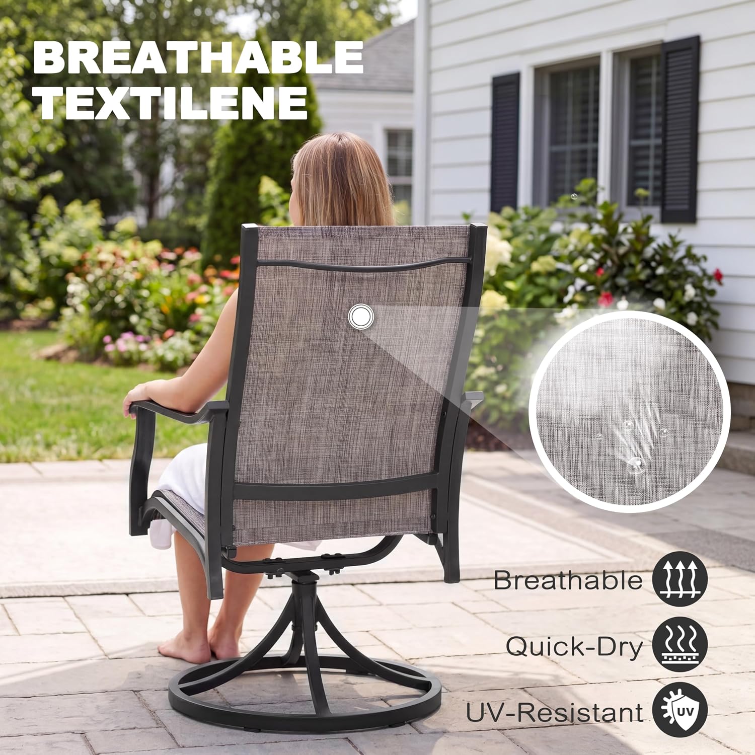 NUU GARDEN Swivel Patio Chair Set of 2, All-Weather Textilene Outdoor Dining Chairs with High Back, Outdoor Dining Chair Set for Lawn Porch Balcony Outside, Grayish Brown