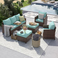 UDPATIO Patio Furniture Set, 5 Pieces Outdoor Sectional Sofa Set, All-Weather Wicker Rattan High Back Patio Conversation Set with Ottoman for Poolside, Backyard, 4' Thick Cushions, Light Blue