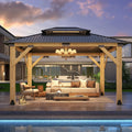 GARTOO 11'x13' Outdoor Wooden Gazebo - Patio Galvanized Steel Gazebo with Double Vented Roof, Heavy-Duty Wooden Gazebos for Garden, Lawn, Poolside, Backyard Deck