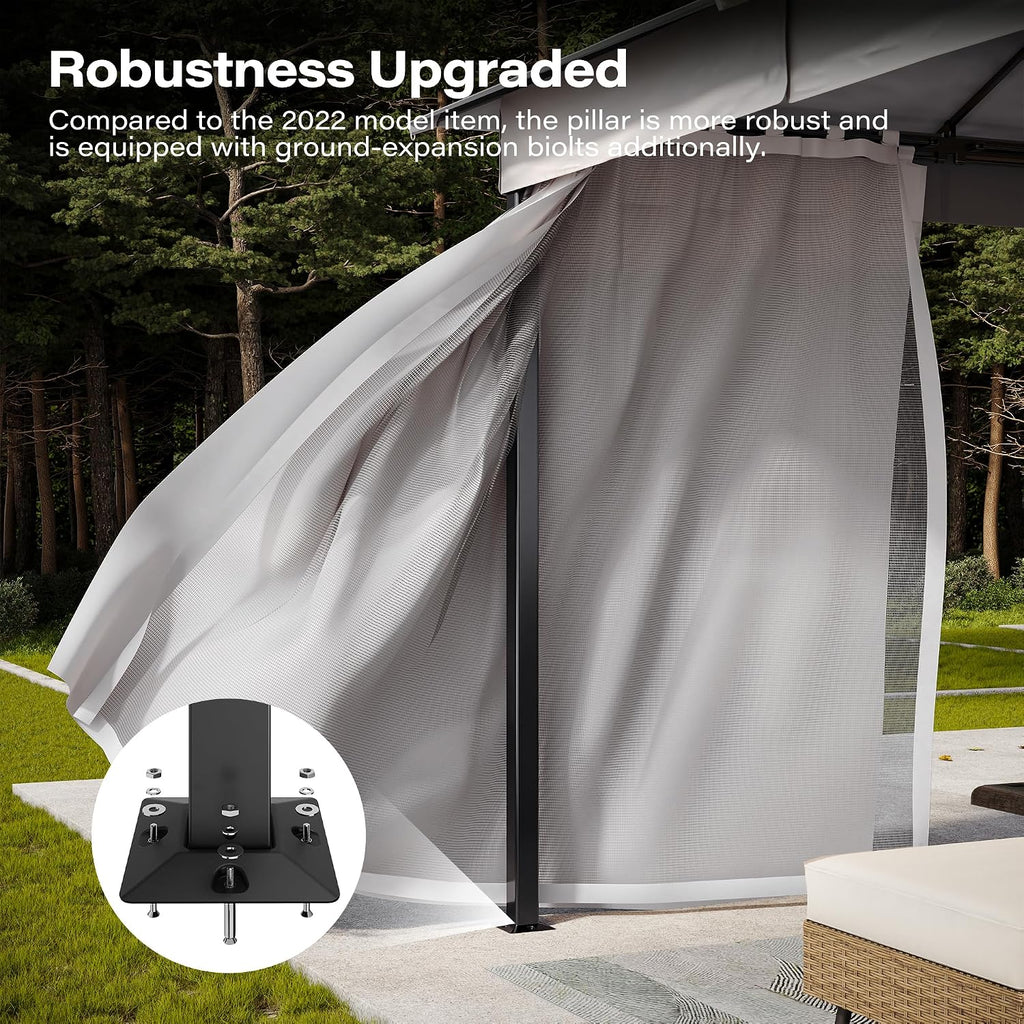 LAUSAINT HOME Gazebo 10x13ft, Heavy Duty Patio Gazebo with Expansion Bolts, Party Canopy Tent with Double Roofs, Mosquito Nettings and Privacy Screens for Backyard, Garden, Lawn, Grey