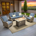 ovios 5-Piece Patio Furniture Set with Swivel Chairs Side Table, Outdoor Wicker Sofa with 42' Fire Pit Table, High Back Couch Modern Conversation Sets, Grey/Denim Blue