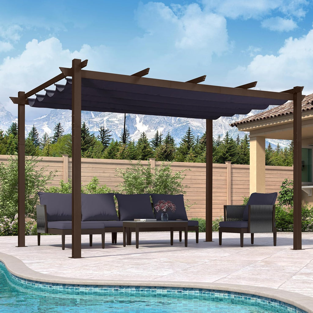 PURPLE LEAF 10' X 13' Retractable Metal Pergola with Canopy and Shade Cover for Garden, Yard, Deck, Beach, Gazebo