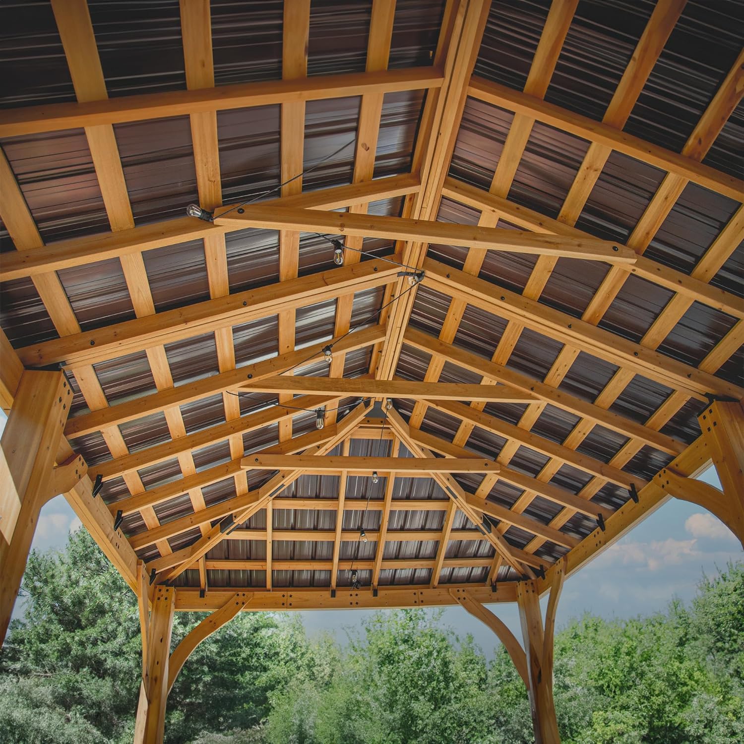 Backyard Discovery Barrington 20' x 12' Cedar Wood Outdoor Gazebo Pavilion with Hardtop Galvanized Steel Hip Roof, Snow Support, Wind Resistance, PowerPort, Shade for Garden, Patio, Deck, Entertaining