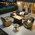 ovios 8-Piece Patio Furniture Set with L-Shape Sofa Chaise, Outdoor Sectional Couch Swivel Gliders Fire Pit Table, Modern Modular Wicker Rattan Conversation Set, Black