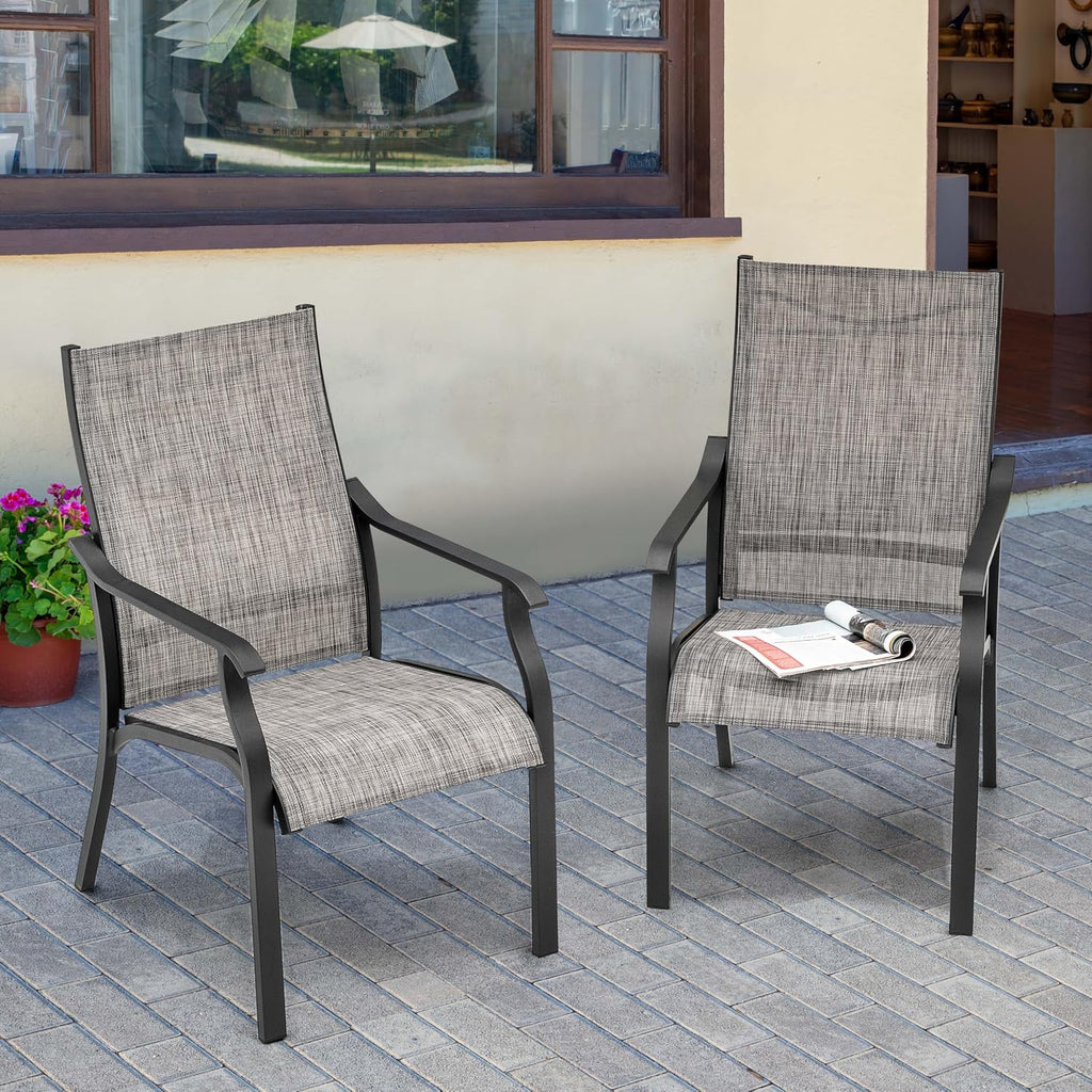 NUU GARDEN Outdoor Dining Chairs Set of 2, Textilene Patio Chairs with Aluminum Frame, Quick-Dry Rust-Resistant Chairs with Backrest & Armrests for Lawn Garden Backyard, Grayish Brown