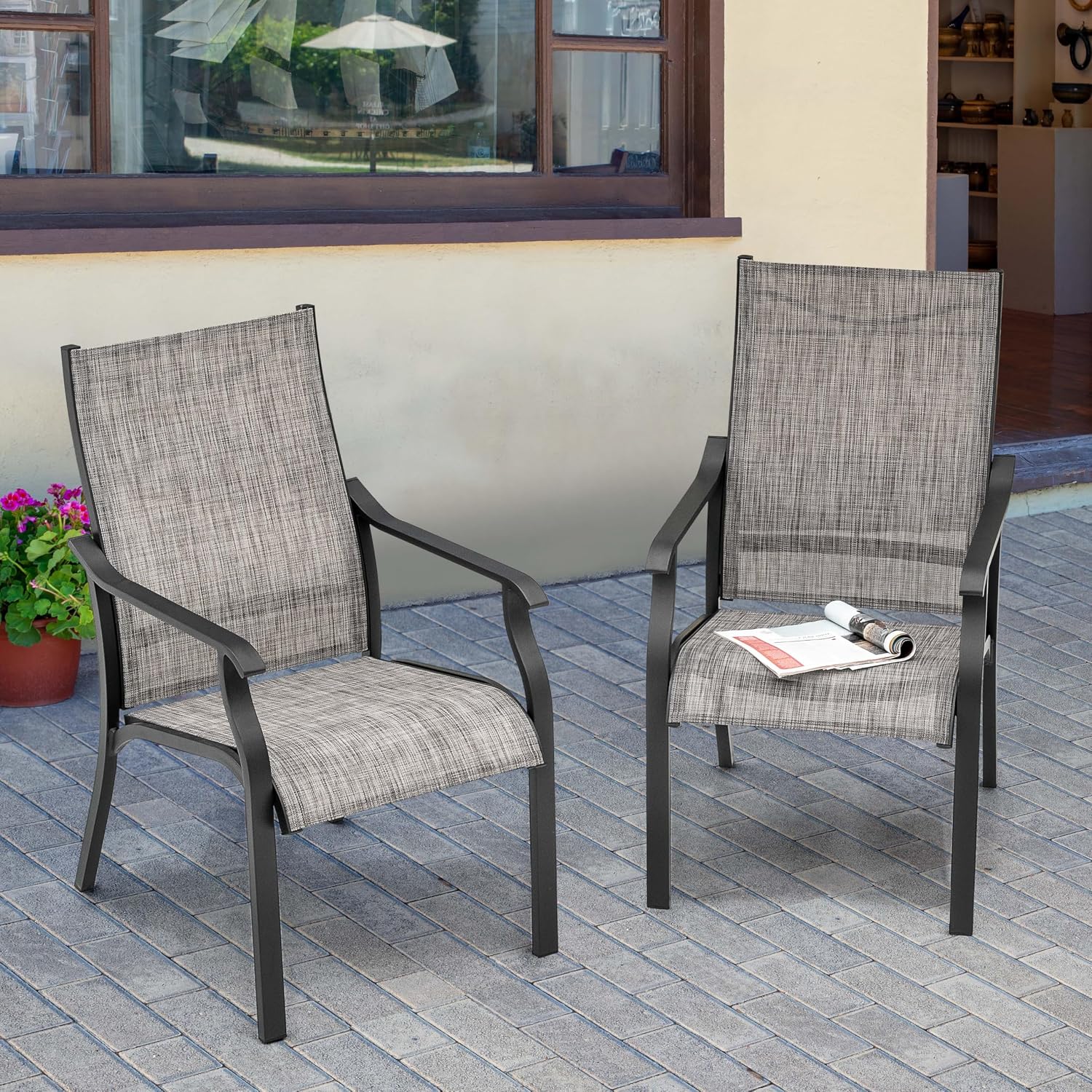 NUU GARDEN Outdoor Dining Chairs Set of 2, Textilene Patio Chairs with Aluminum Frame, Quick-Dry Rust-Resistant Chairs with Backrest & Armrests for Lawn Garden Backyard, Grayish Brown