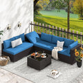HOMREST 7 Piece Patio Furniture Set with Adjustable Bracket All-Weather Wicker Conversation Set with Coffee Table for Porch Garden Backyard (Blue)