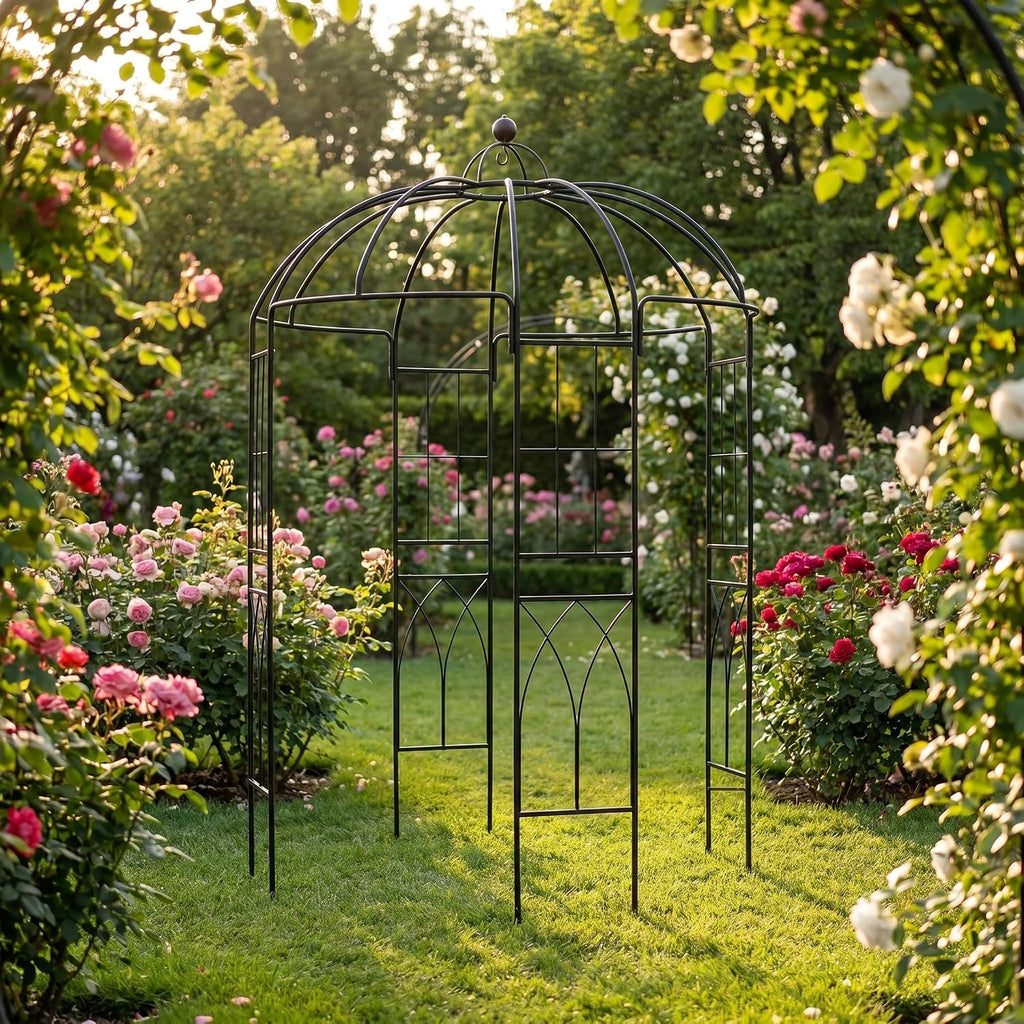 Garden Arches Arbors Birdcage Shape,9' High x 6.8' Wide,Metal Pergola Pavilion Gazebo Enduring Iron Trellis Plants Support Use for Outdoor Garden Arbor Climbing Plants Wedding Arches Ceremony