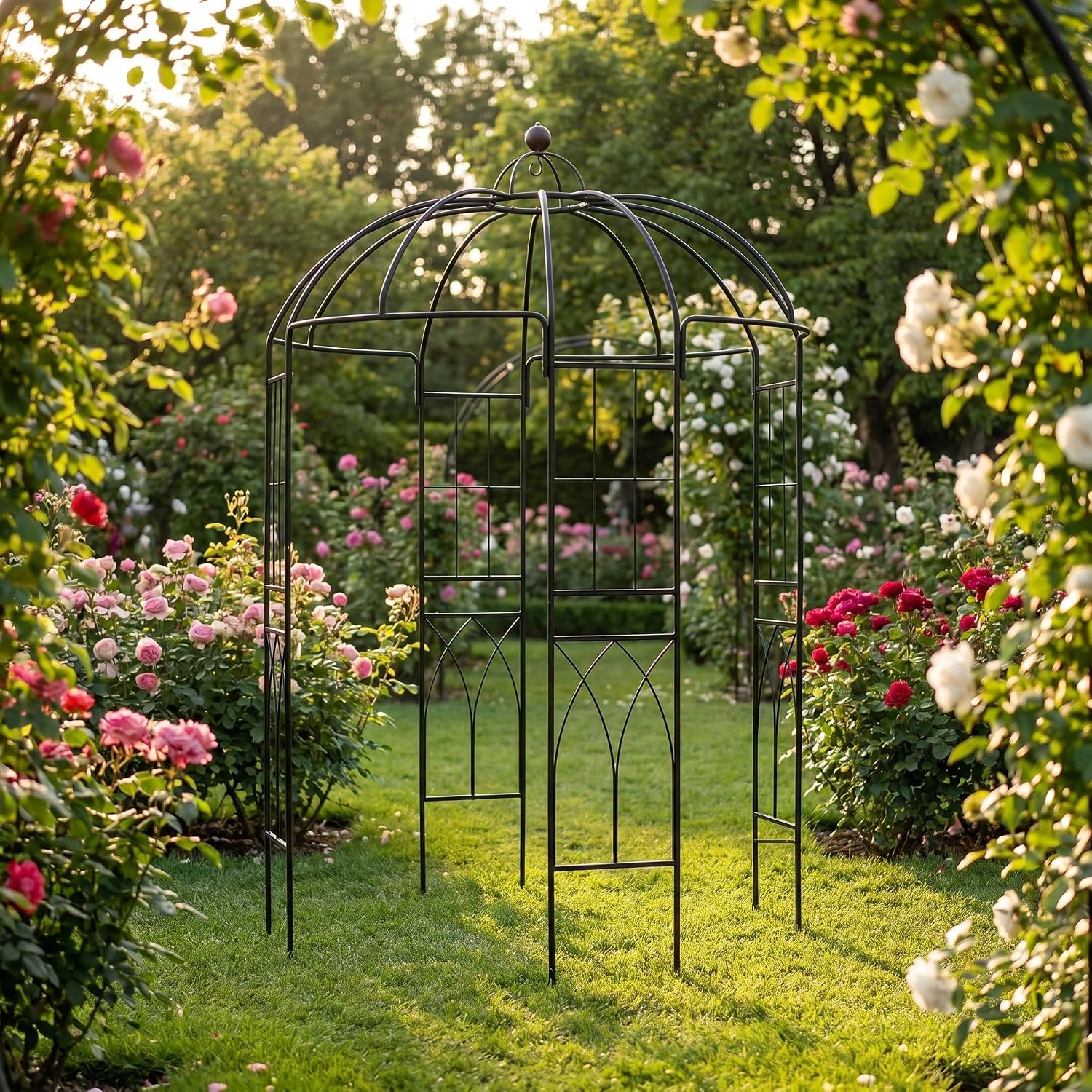 Garden Arches Arbors Birdcage Shape,9' High x 6.8' Wide,Metal Pergola Pavilion Gazebo Enduring Iron Trellis Plants Support Use for Outdoor Garden Arbor Climbing Plants Wedding Arches Ceremony