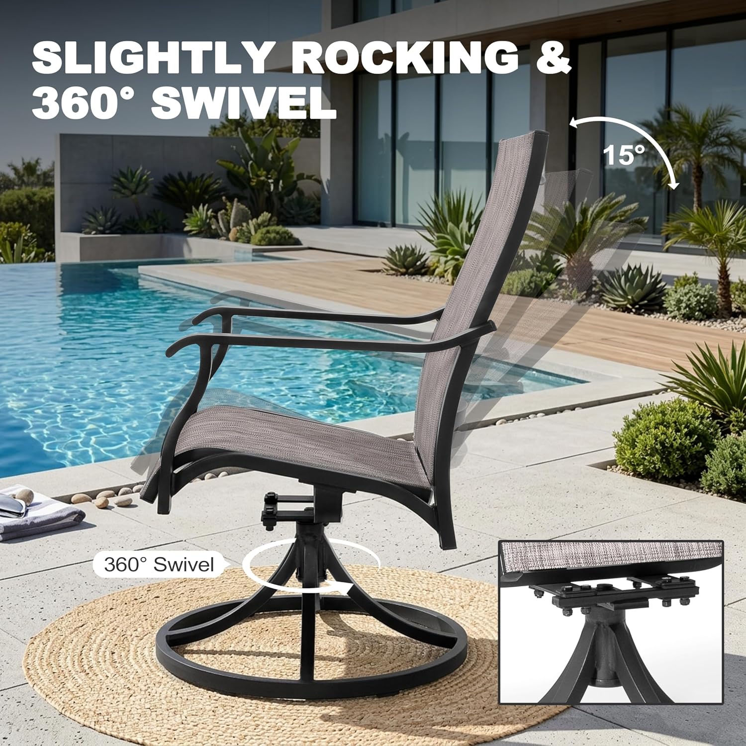NUU GARDEN Swivel Patio Chair Set of 2, All-Weather Textilene Outdoor Dining Chairs with High Back, Outdoor Dining Chair Set for Lawn Porch Balcony Outside, Grayish Brown