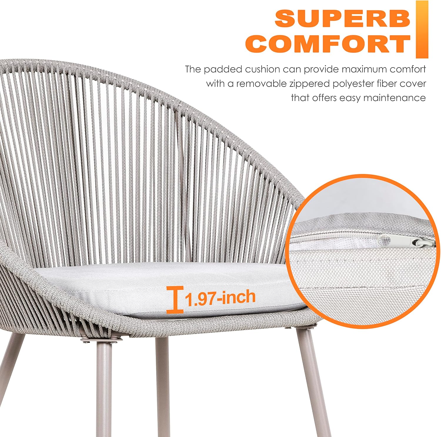 NUU GARDEN 3 Piece Outdoor Bistro Set, Woven Rope Conversation Patio Set, All Weather Patio Furniture Chairs and Table with Cushions for Garden, Deck, Backyard, Balcony, Porch, Beige