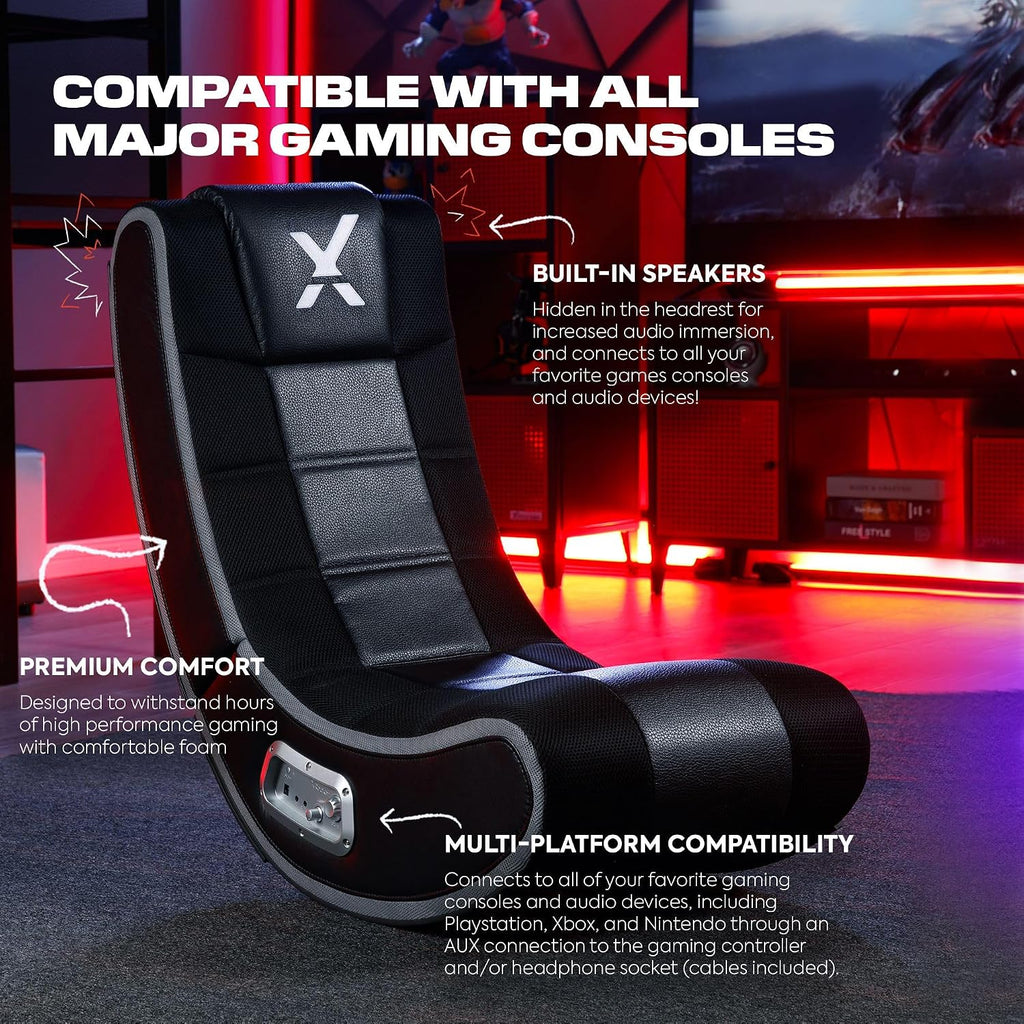 X Rocker V Rocker SE Black Foam Floor Video Gaming Chair for Adult, Teen, and Kid Gamers -2.1 High Tech Audio and Wireless Capacity - Foldable and Ergonomic Back Support (5130301)